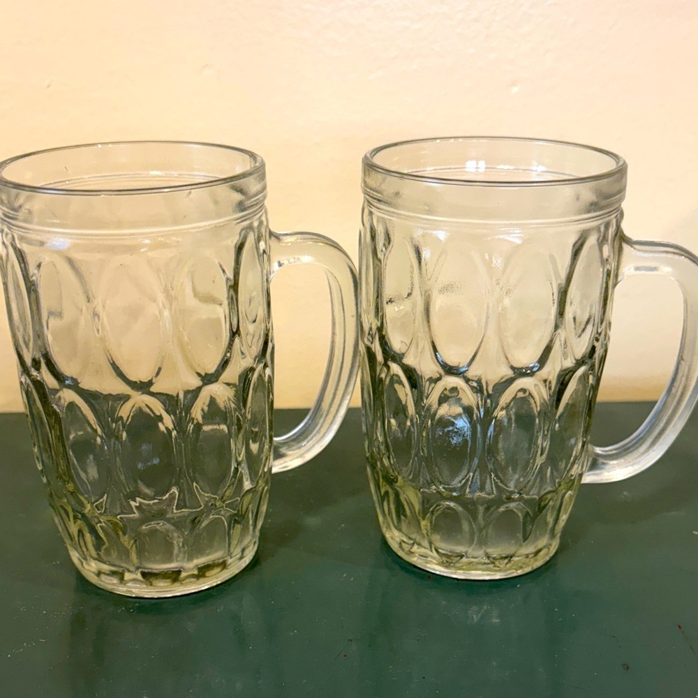 Vintage 1970s Dimple Pattern Beer Glasses with Handle. Set of 2